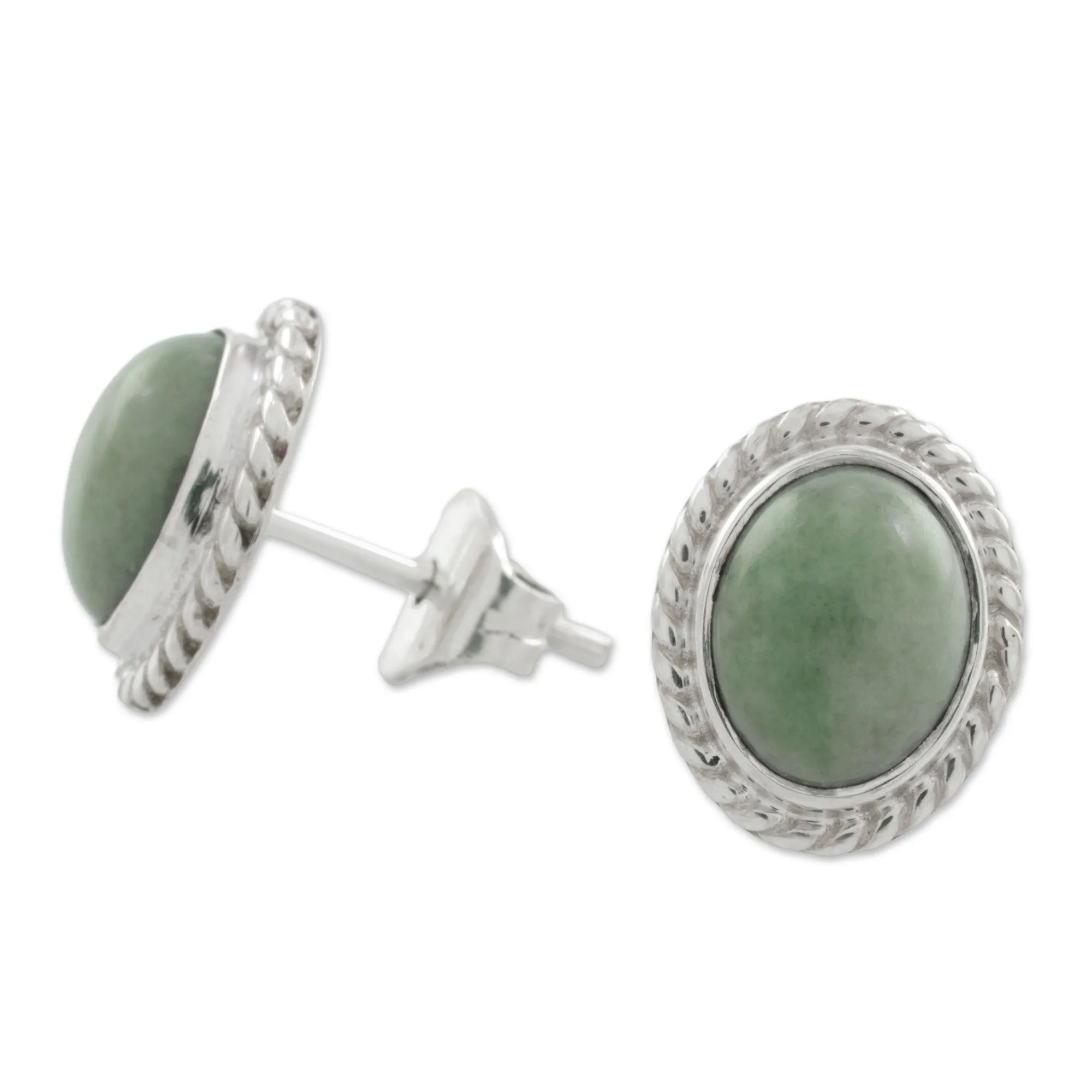 Light Green Jade Oval Stud Earrings from Guatemala - Oval Lassos | NOVICA