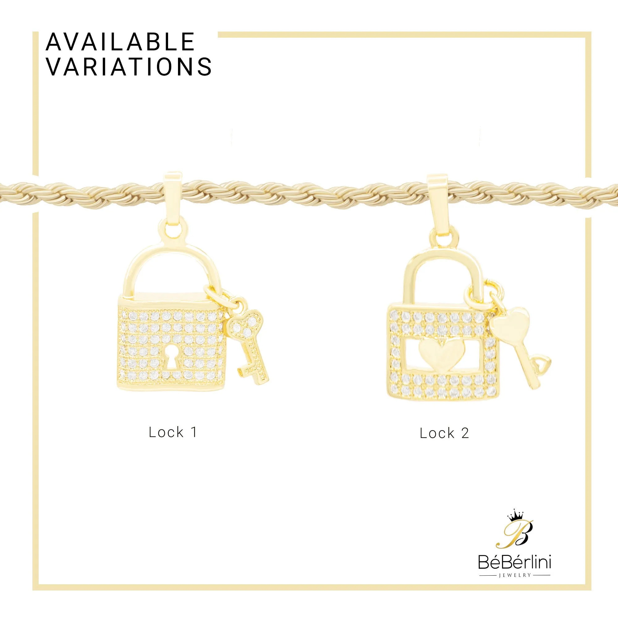 Lock CZ Pendant 14K Anklet Bracelet Gold Filled Cubic Zirconia Charm Rope Foot Set 10" WomenJewelry
