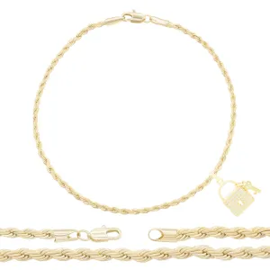 Lock CZ Pendant 14K Anklet Bracelet Gold Filled Cubic Zirconia Charm Rope Foot Set 10" WomenJewelry