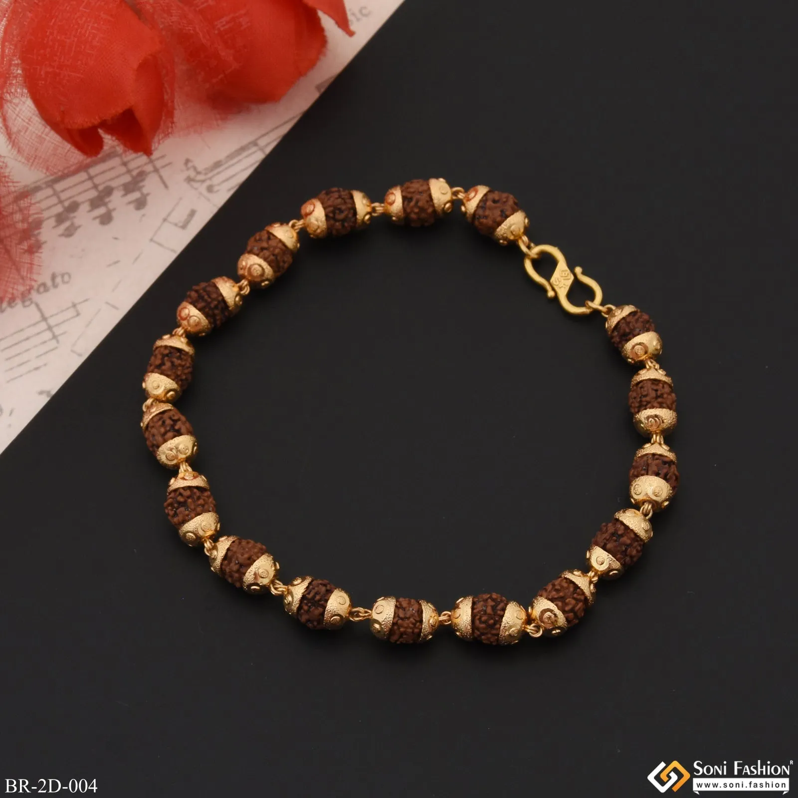 Lovely Design High-Quality Gold Plated Rudraksha Bracelet for Men - Style D004