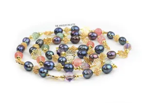 Madison luxe necklace with grey pearls and gemstones