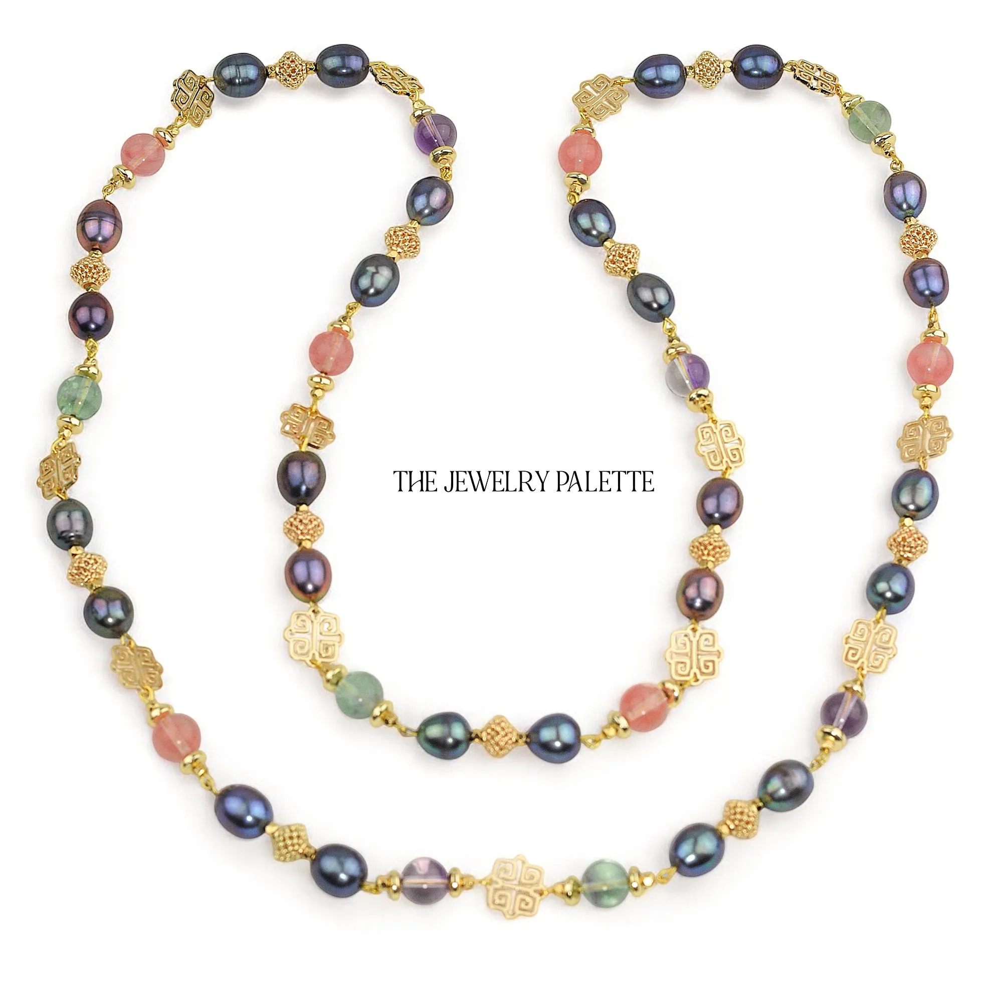 Madison luxe necklace with grey pearls and gemstones