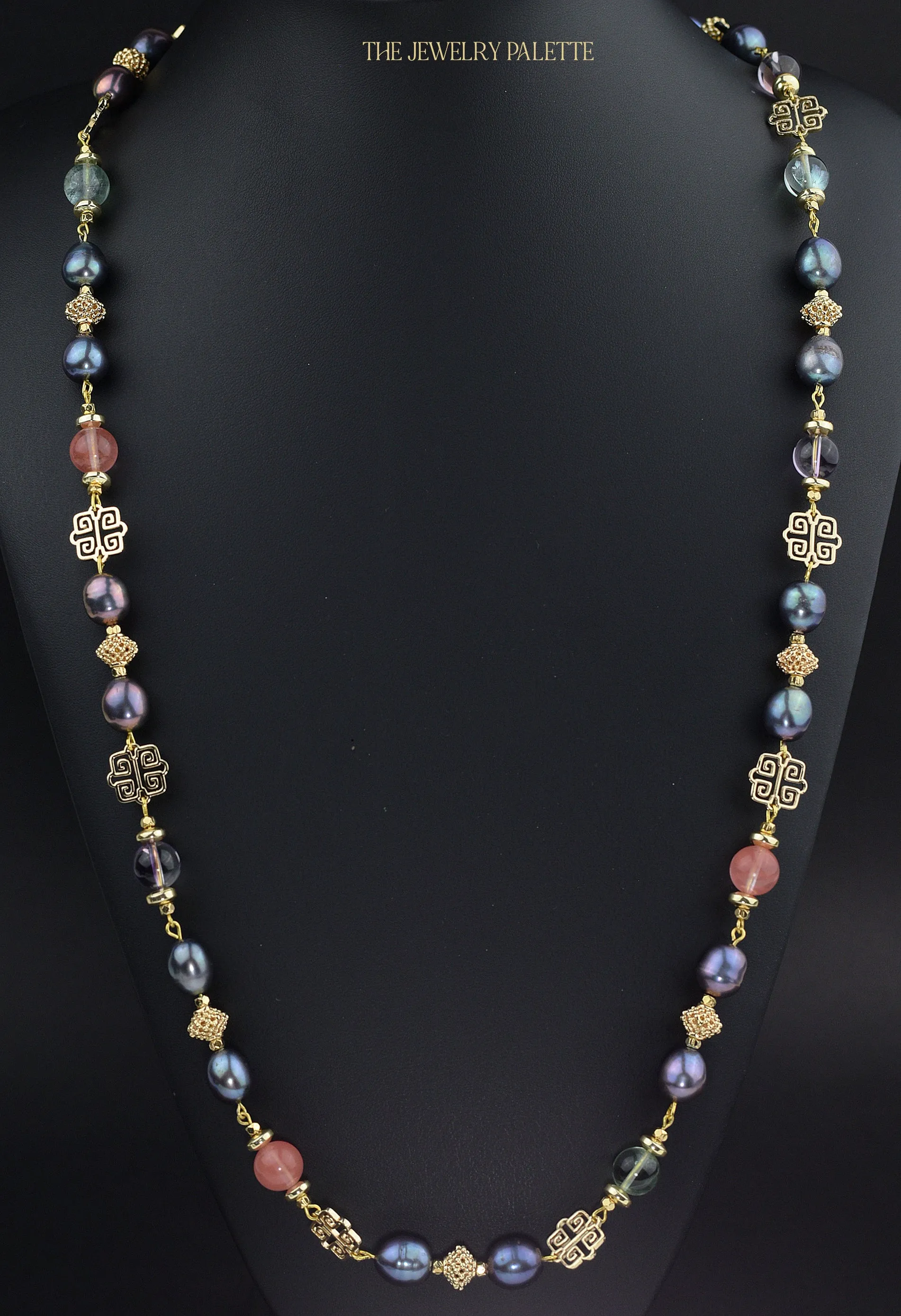 Madison luxe necklace with grey pearls and gemstones