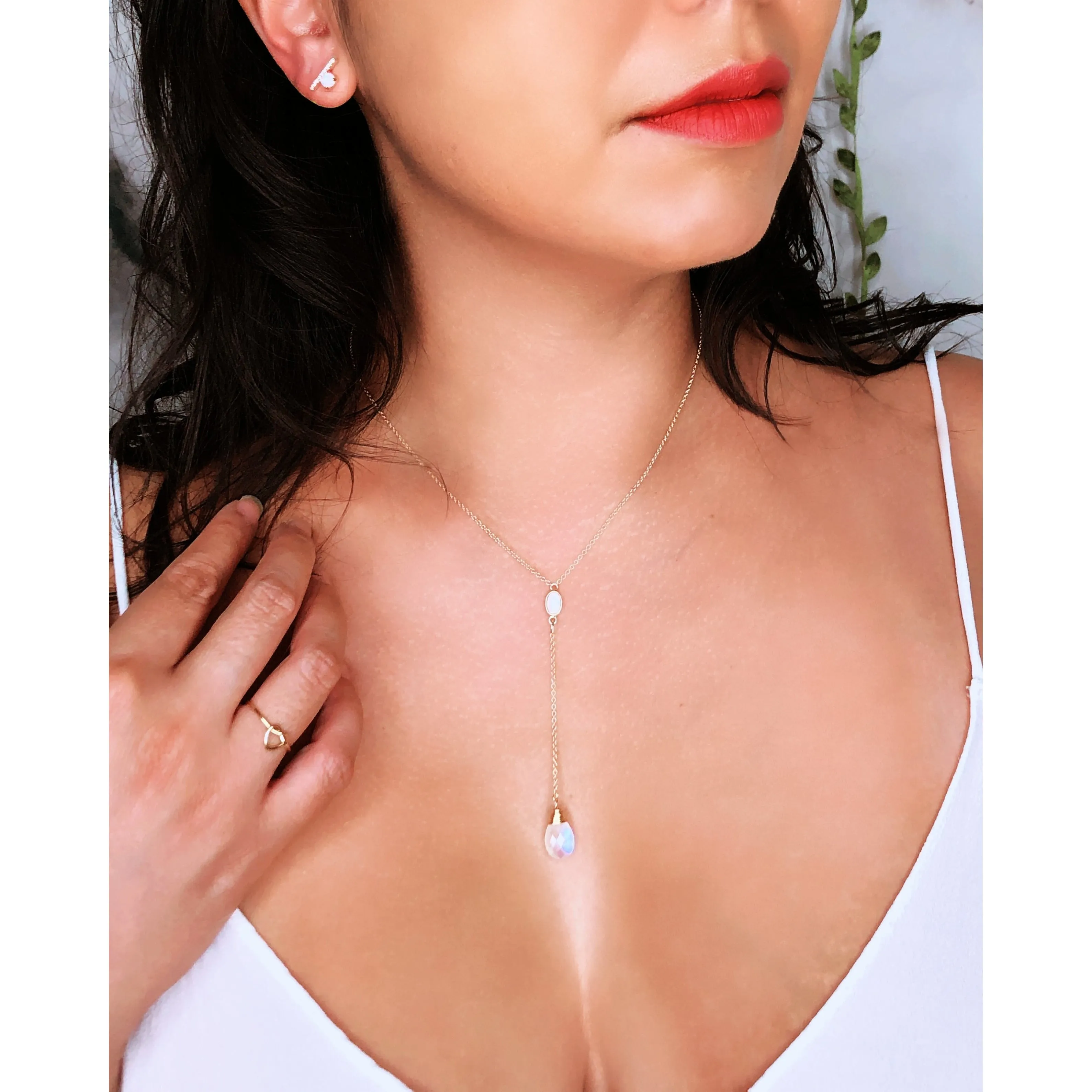 Mayari Lariat • Opal   Rainbow Moonstone