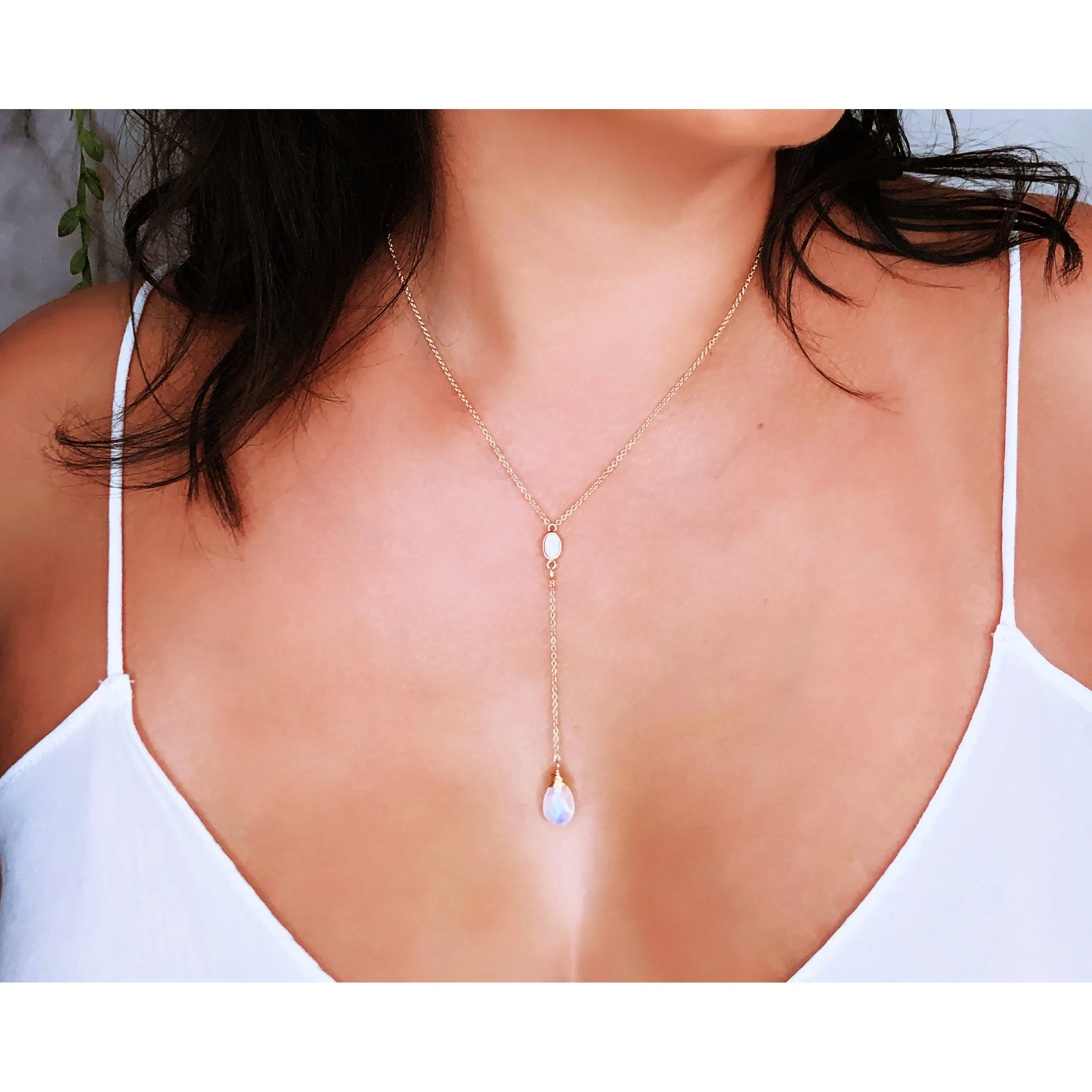 Mayari Lariat • Opal   Rainbow Moonstone