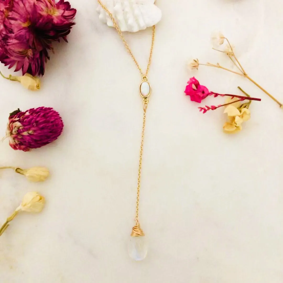 Mayari Lariat • Opal   Rainbow Moonstone