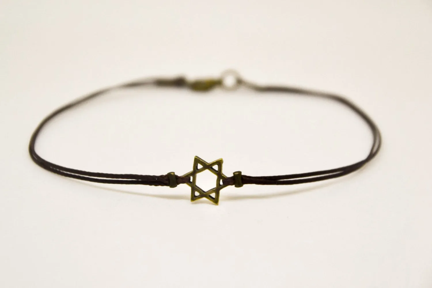 Men's anklet with bronze Star of David, brown cord, Jewish gift for man
