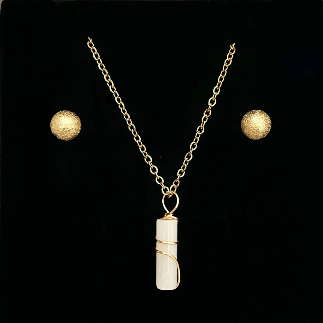 MINI WHITE JADE CYLINDER PENDANT ONLY - FREE CHAIN & EARRINGS