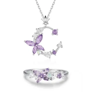 Monarch Butterfly Amethyst Opal Ring and Necklace Set