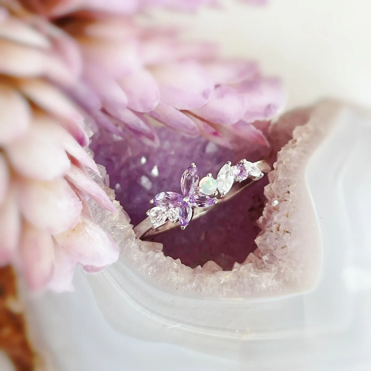 Monarch Butterfly Amethyst Opal Ring