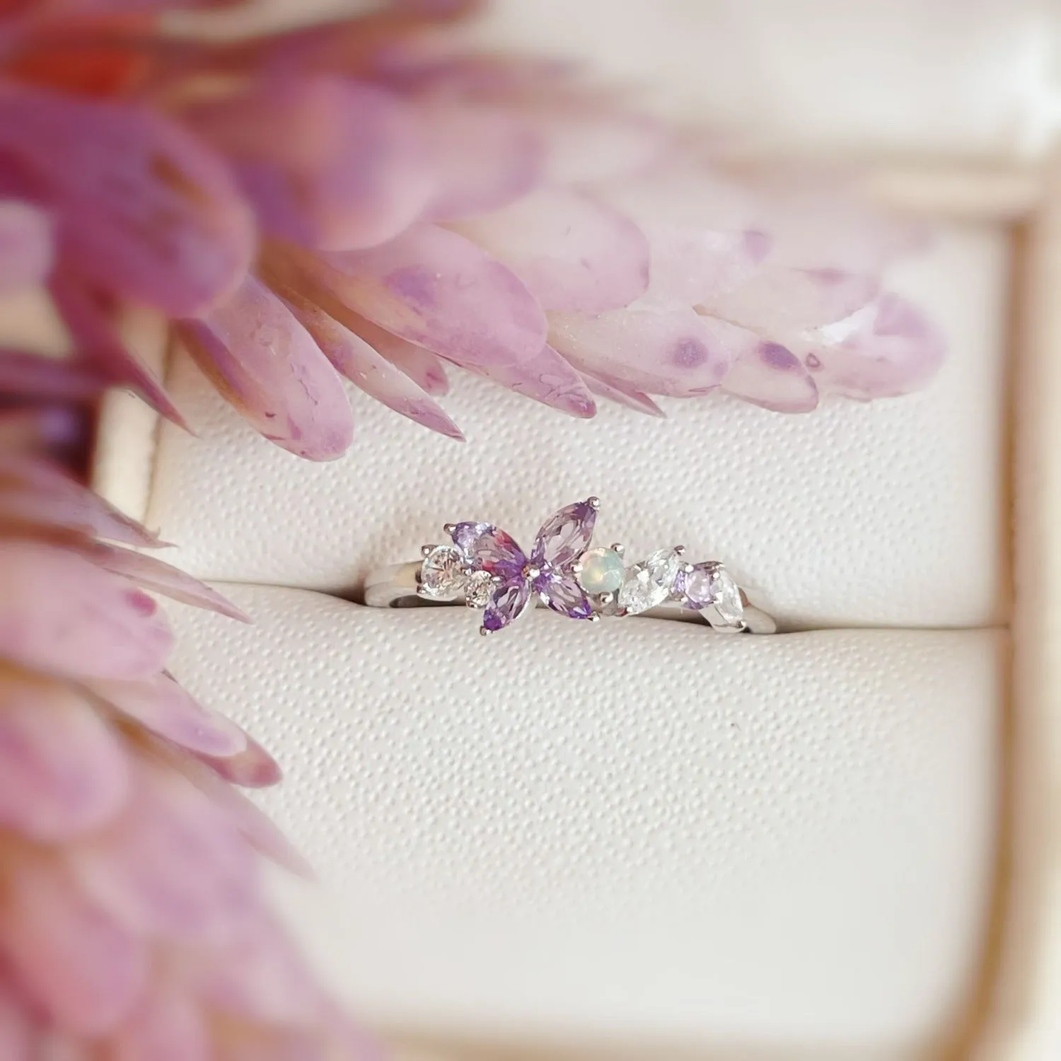 Monarch Butterfly Amethyst Opal Ring
