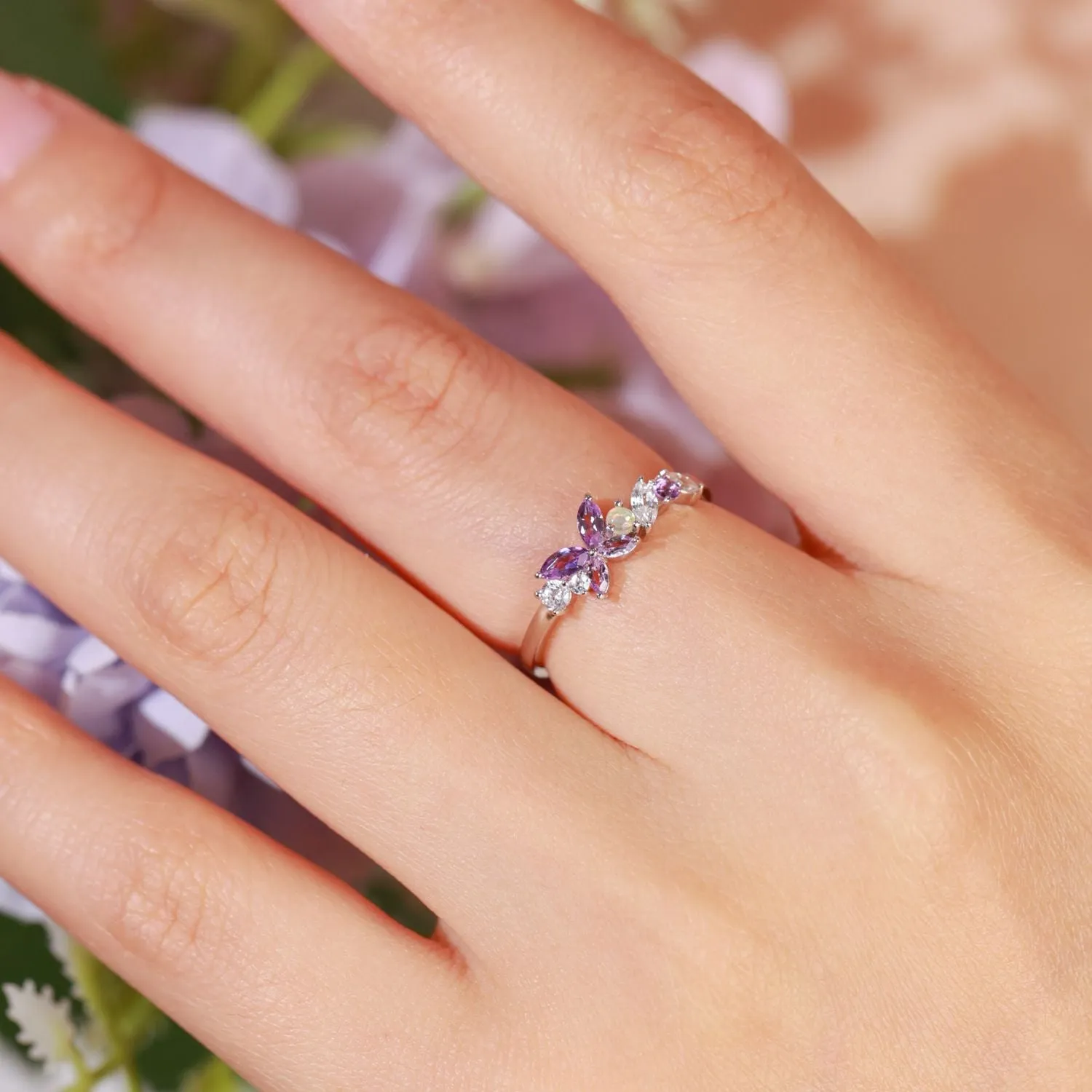 Monarch Butterfly Amethyst Opal Ring