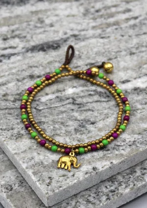 Multicolor Glass Beads Elephant Charm Anklet