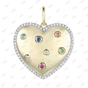 Multicolor Sapphire Diamond Heart Pendant 20mm