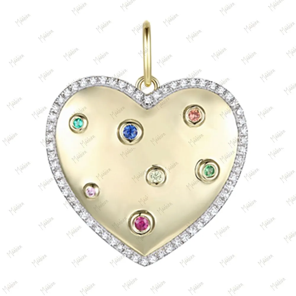 Multicolor Sapphire Diamond Heart Pendant 20mm