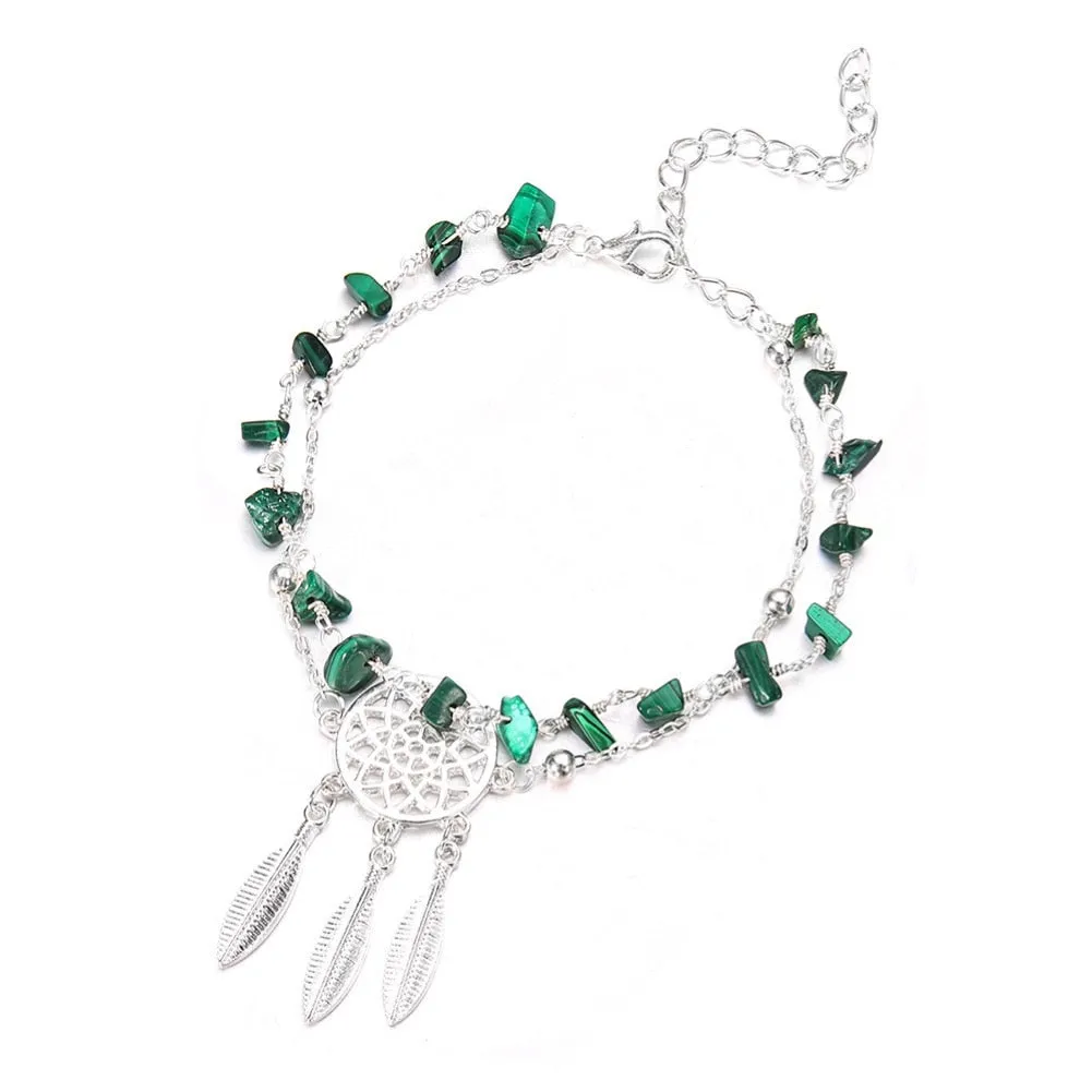 Multilayer Dream Catcher Faux Beaded Chain Anklet