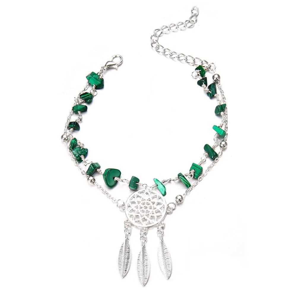 Multilayer Dream Catcher Faux Beaded Chain Anklet