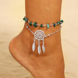 Multilayer Dream Catcher Faux Beaded Chain Anklet