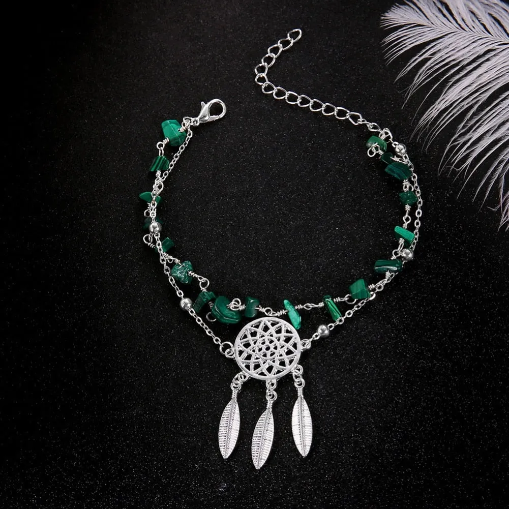 Multilayer Dream Catcher Faux Beaded Chain Anklet