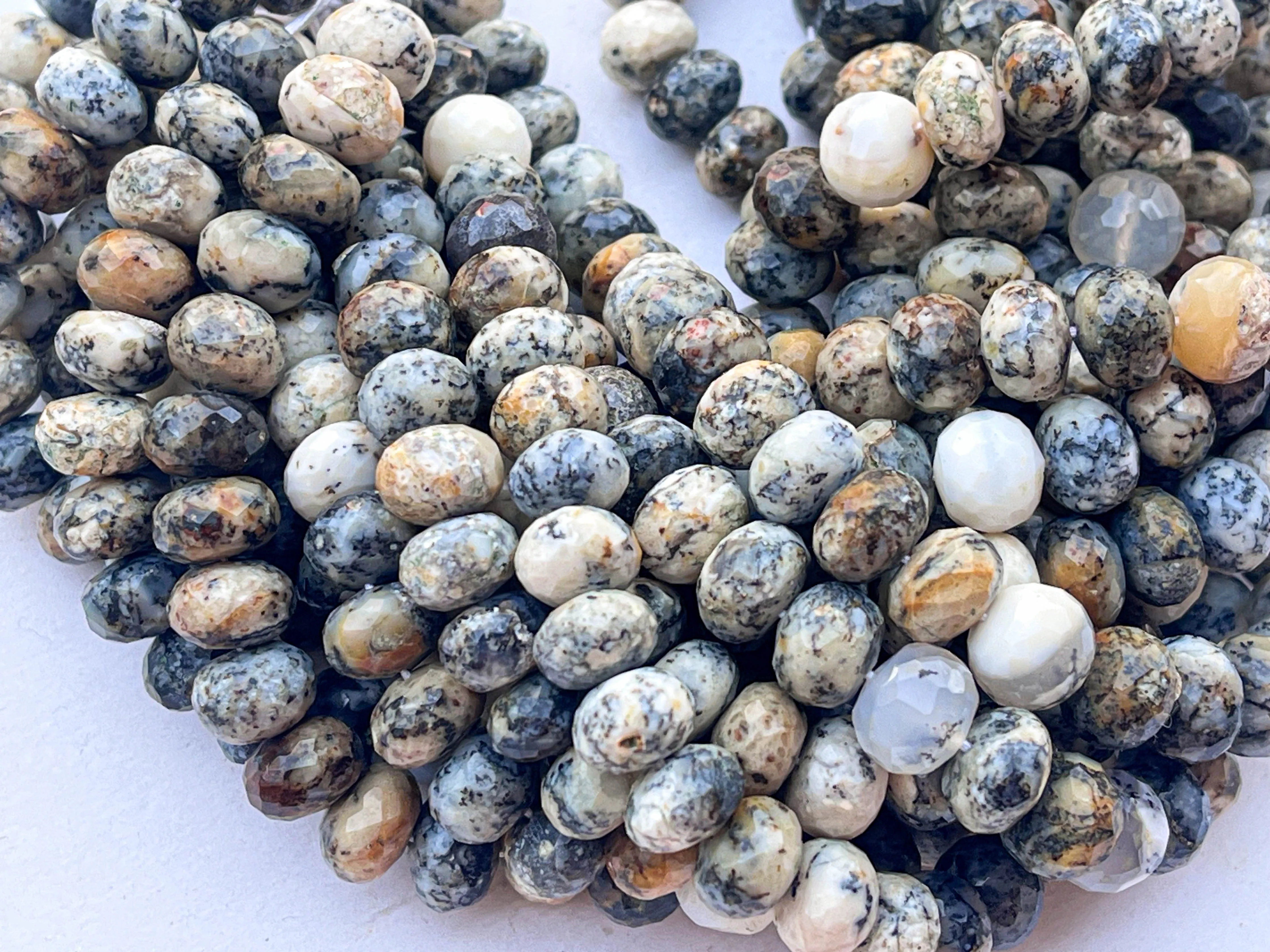Natural Dendrite Opal Rondelle Shape faceted beads
