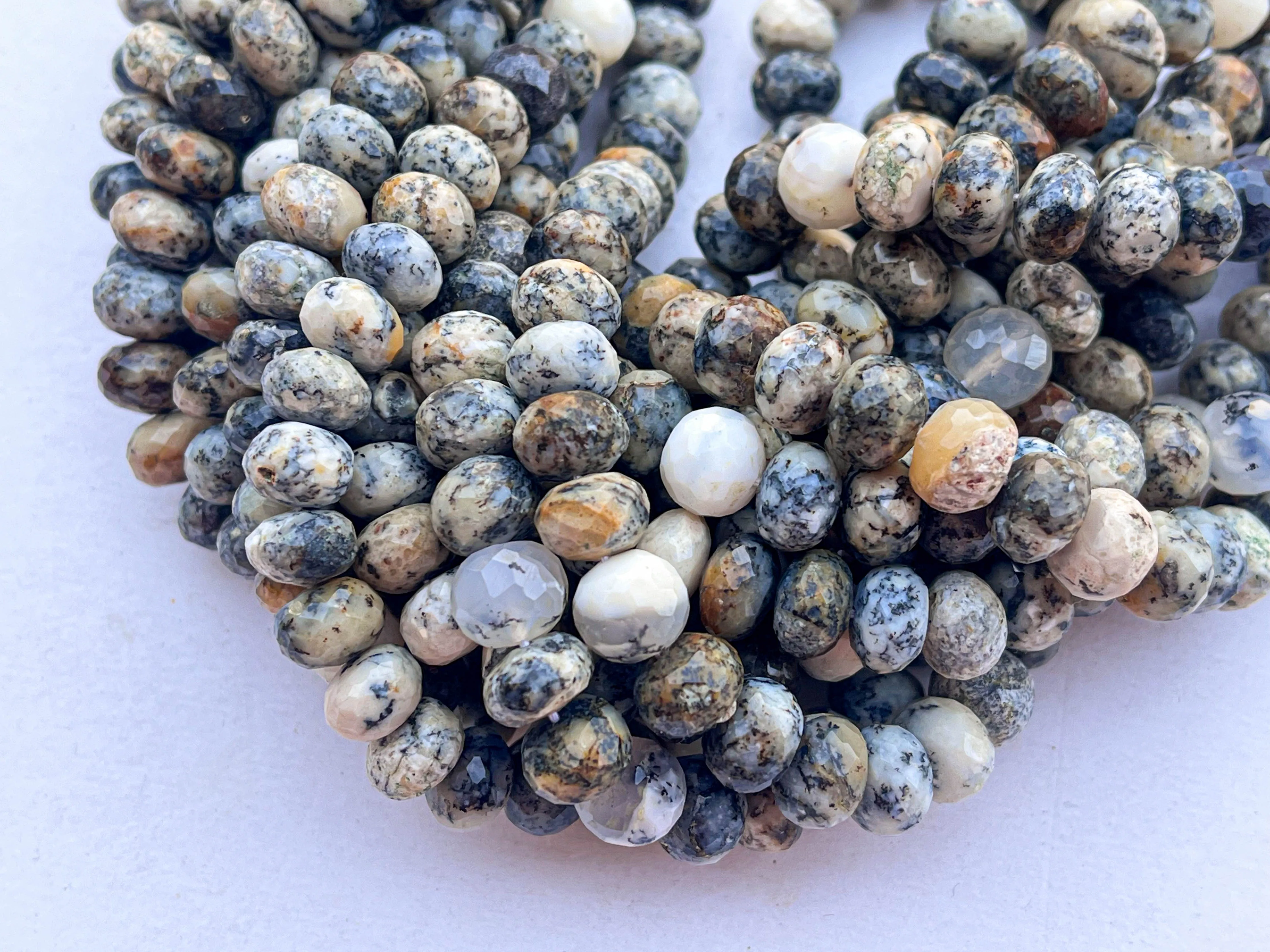 Natural Dendrite Opal Rondelle Shape faceted beads
