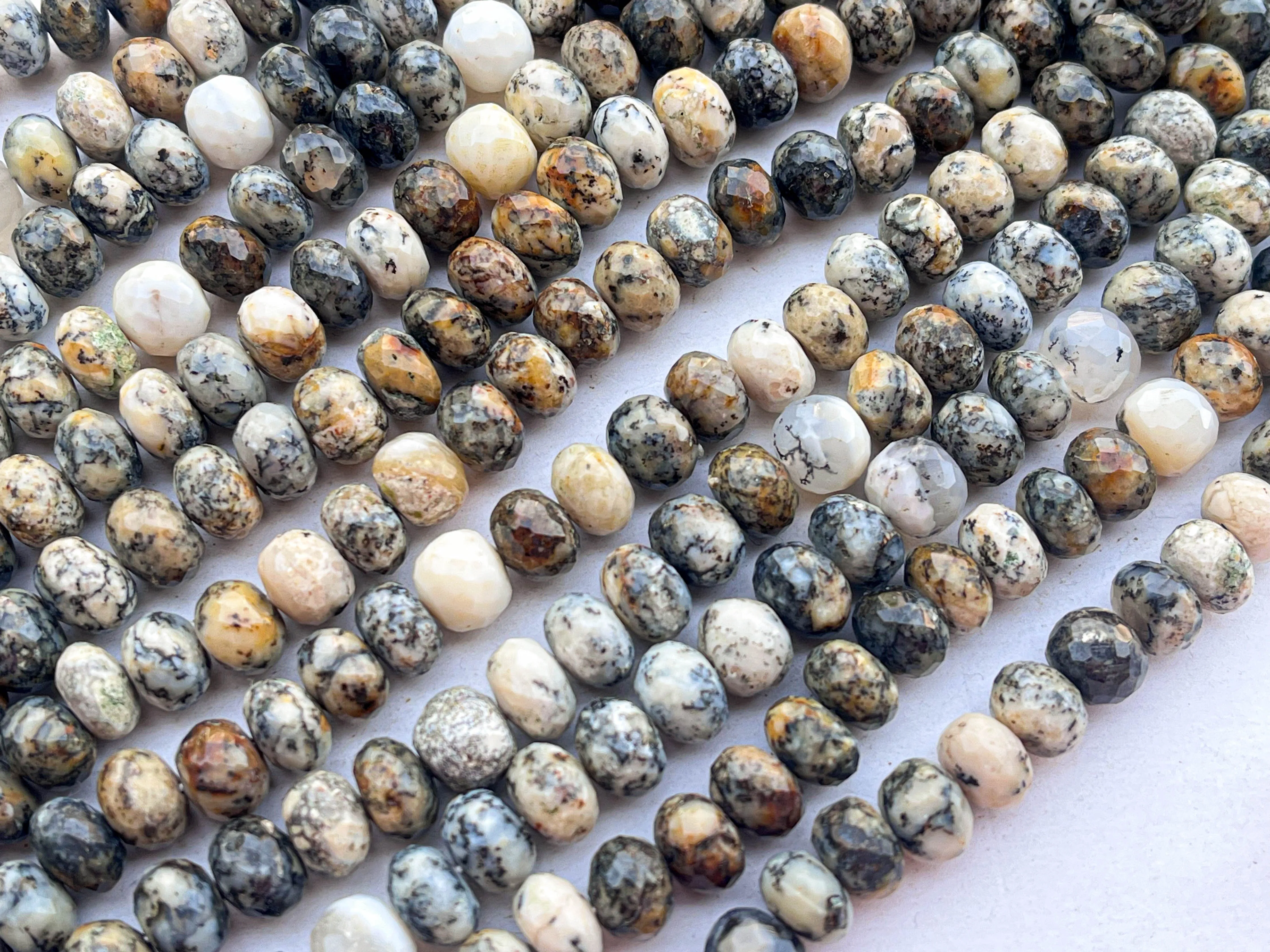 Natural Dendrite Opal Rondelle Shape faceted beads