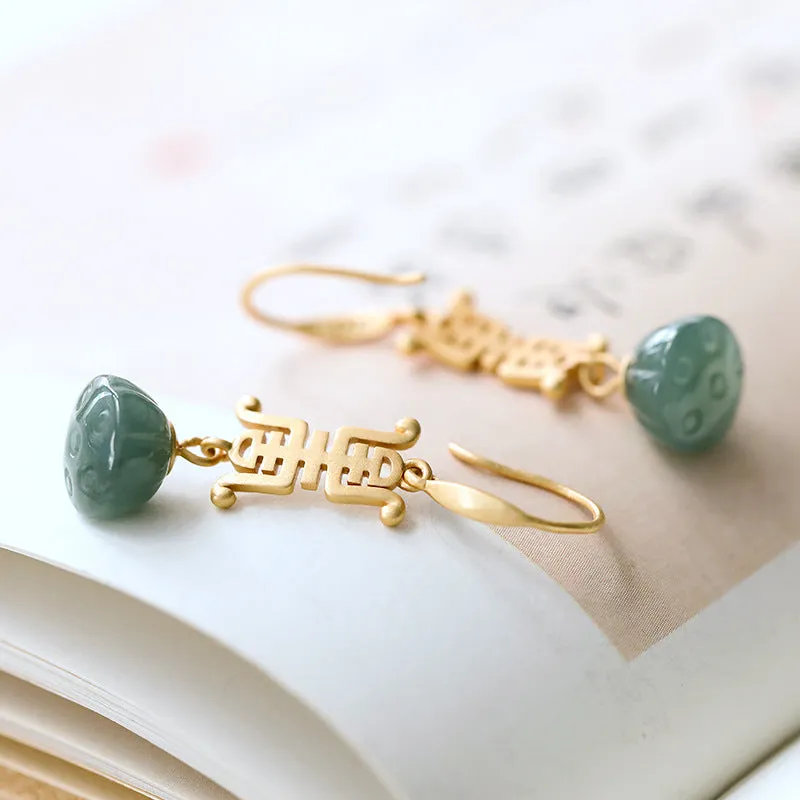 Natural Jade Earrings Jadeite Silver Earrings ZNE287