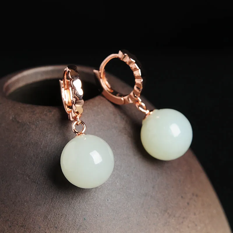 Natural Jade Earrings Nephrite Silver Earrings EG109