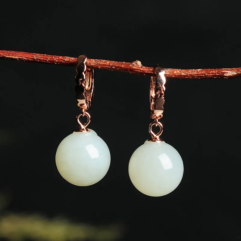 Natural Jade Earrings Nephrite Silver Earrings EG109