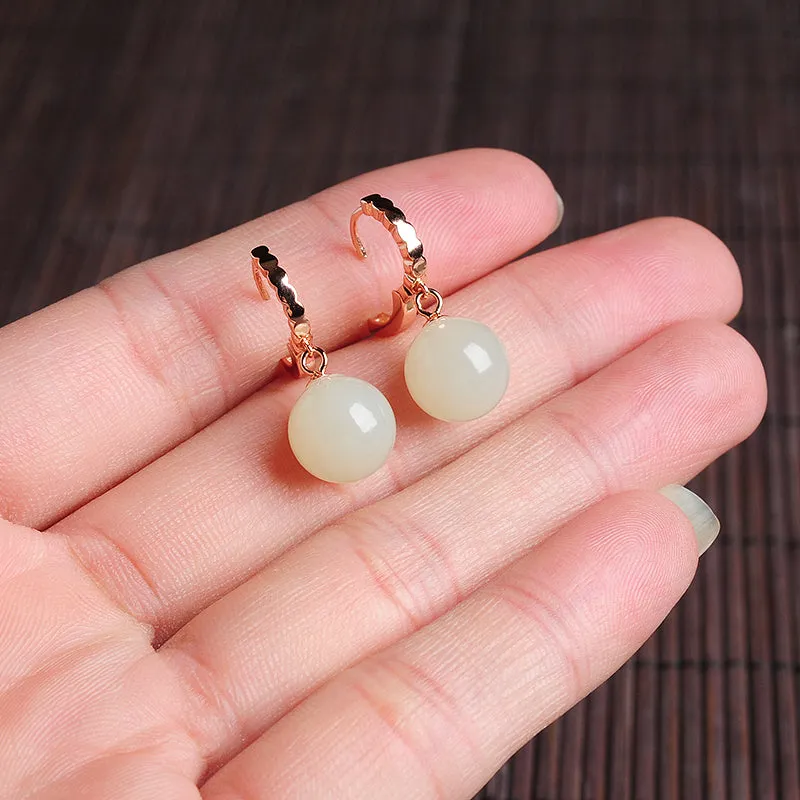 Natural Jade Earrings Nephrite Silver Earrings EG109