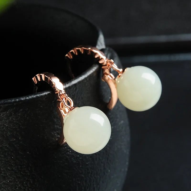 Natural Jade Earrings Nephrite Silver Earrings EG109