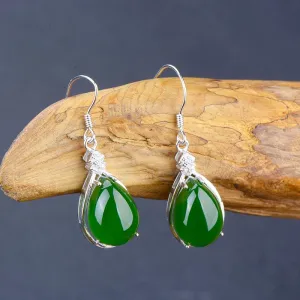 Natural Jade Earrings Nephrite Silver Earrings NE133