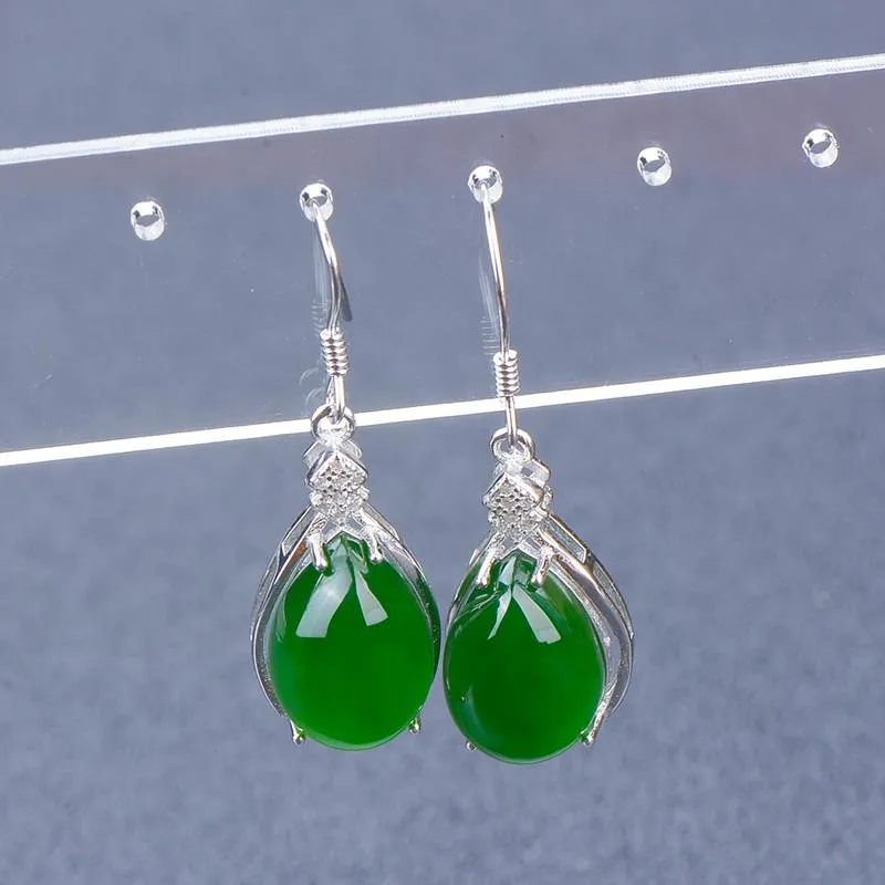 Natural Jade Earrings Nephrite Silver Earrings NE133