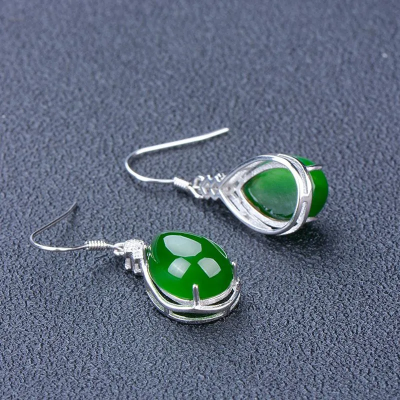 Natural Jade Earrings Nephrite Silver Earrings NE133