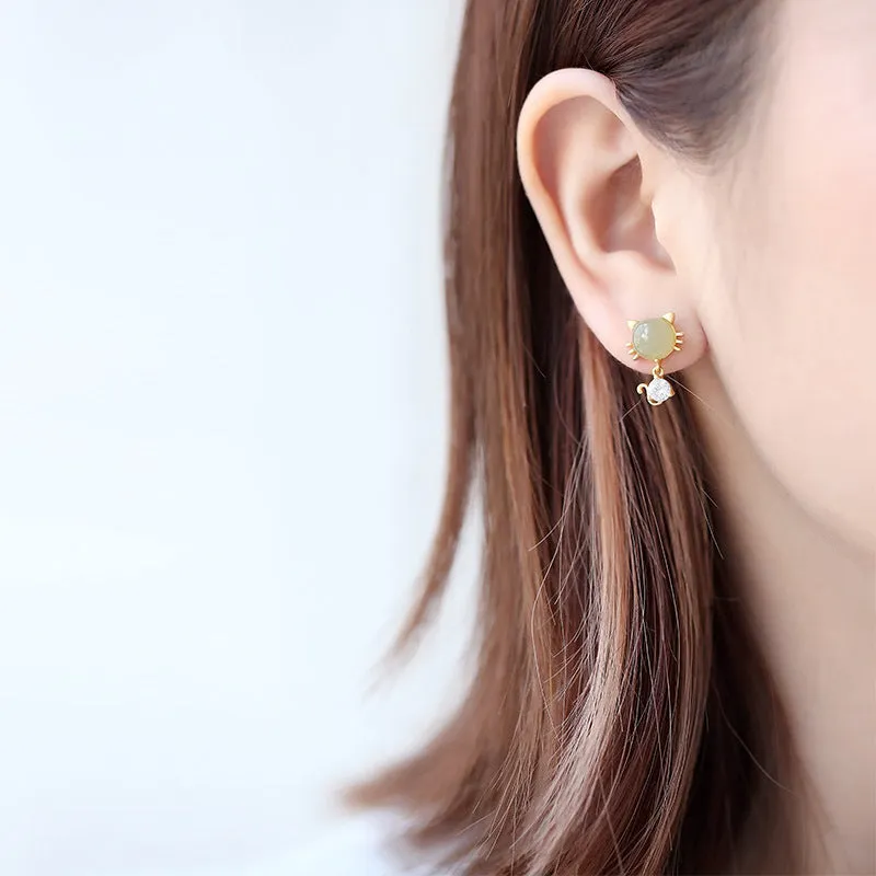 Natural Jade Earrings Nephrite Silver Earrings ZNE197
