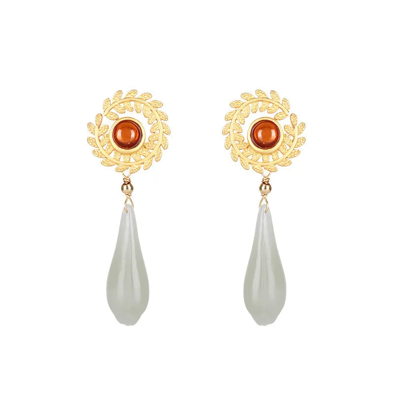 Natural Jade Earrings Nephrite Silver Earrings ZNE302
