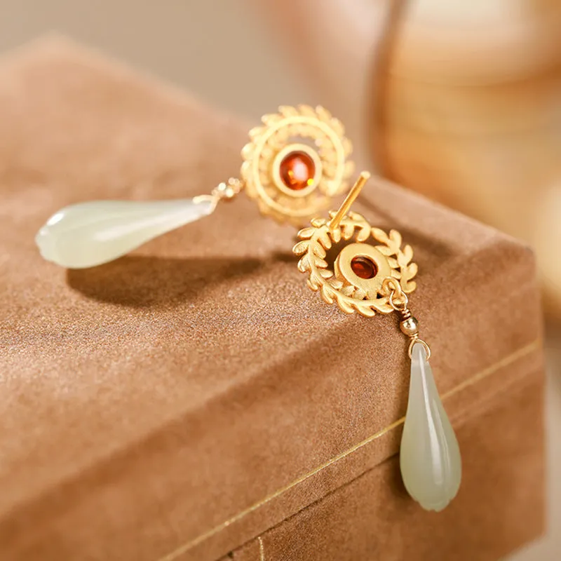 Natural Jade Earrings Nephrite Silver Earrings ZNE302