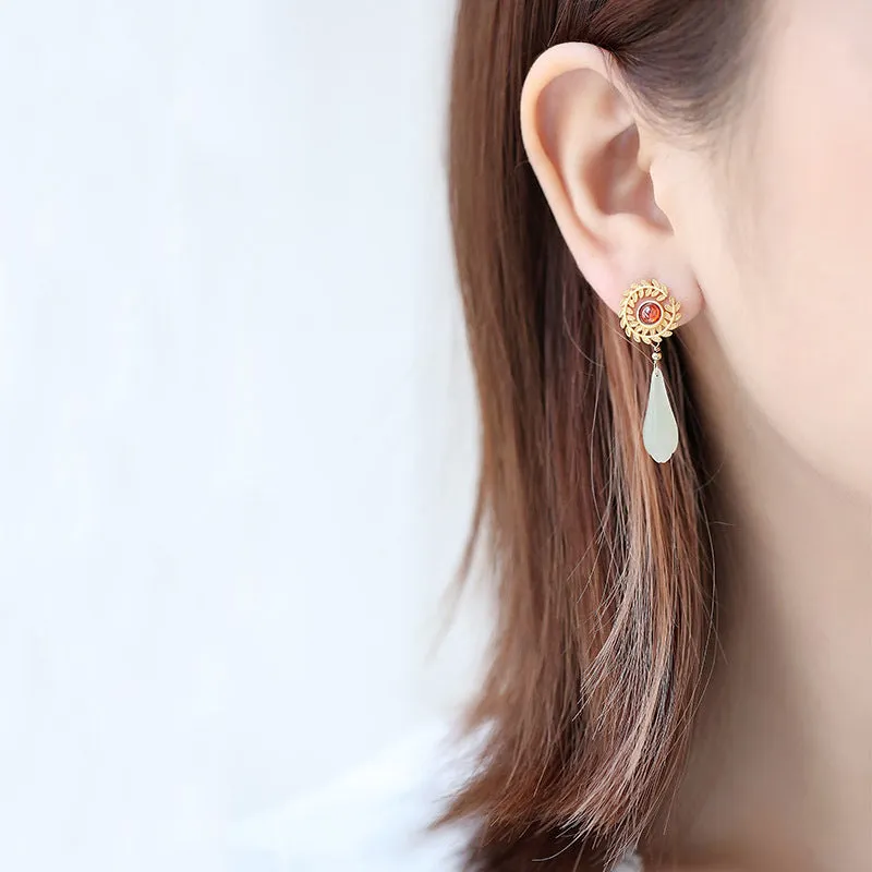 Natural Jade Earrings Nephrite Silver Earrings ZNE302