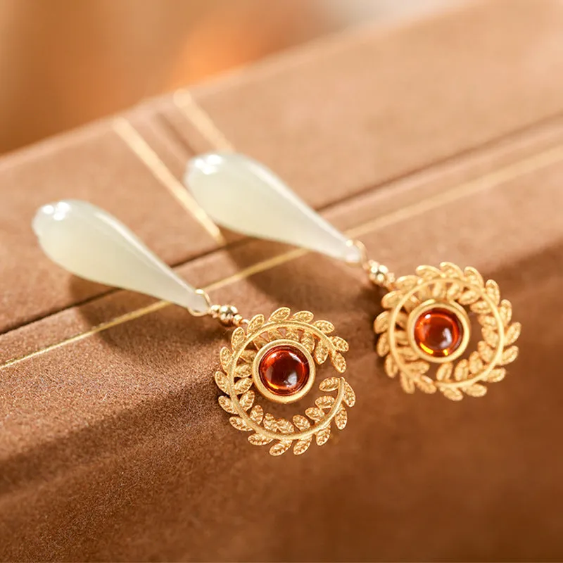 Natural Jade Earrings Nephrite Silver Earrings ZNE302
