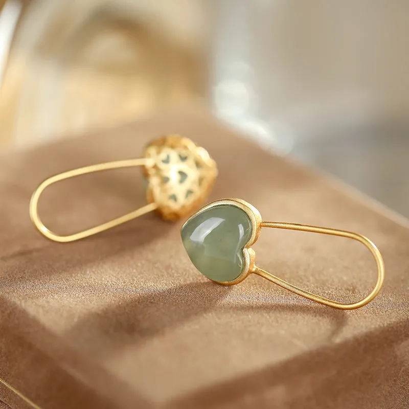 Natural Jade Earrings Nephrite Silver Earrings ZNE338