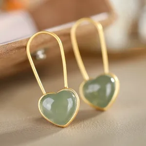 Natural Jade Earrings Nephrite Silver Earrings ZNE338