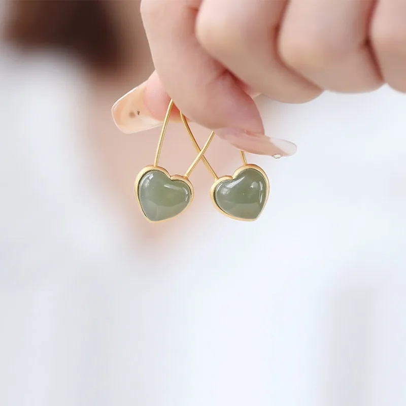 Natural Jade Earrings Nephrite Silver Earrings ZNE338