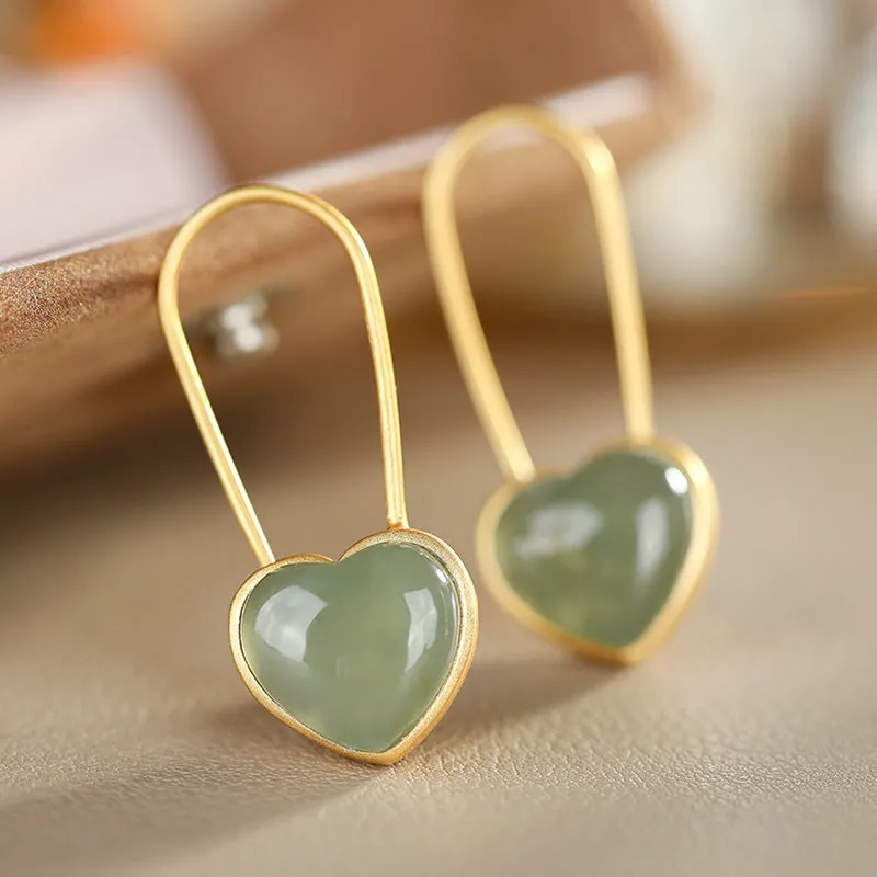 Natural Jade Earrings Nephrite Silver Earrings ZNE338