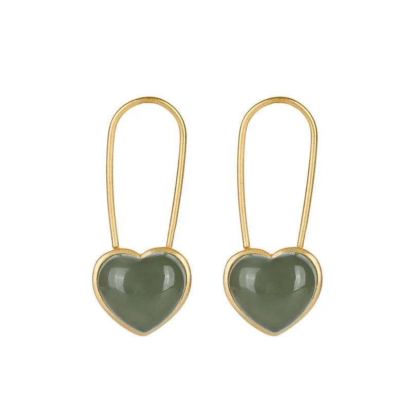 Natural Jade Earrings Nephrite Silver Earrings ZNE338