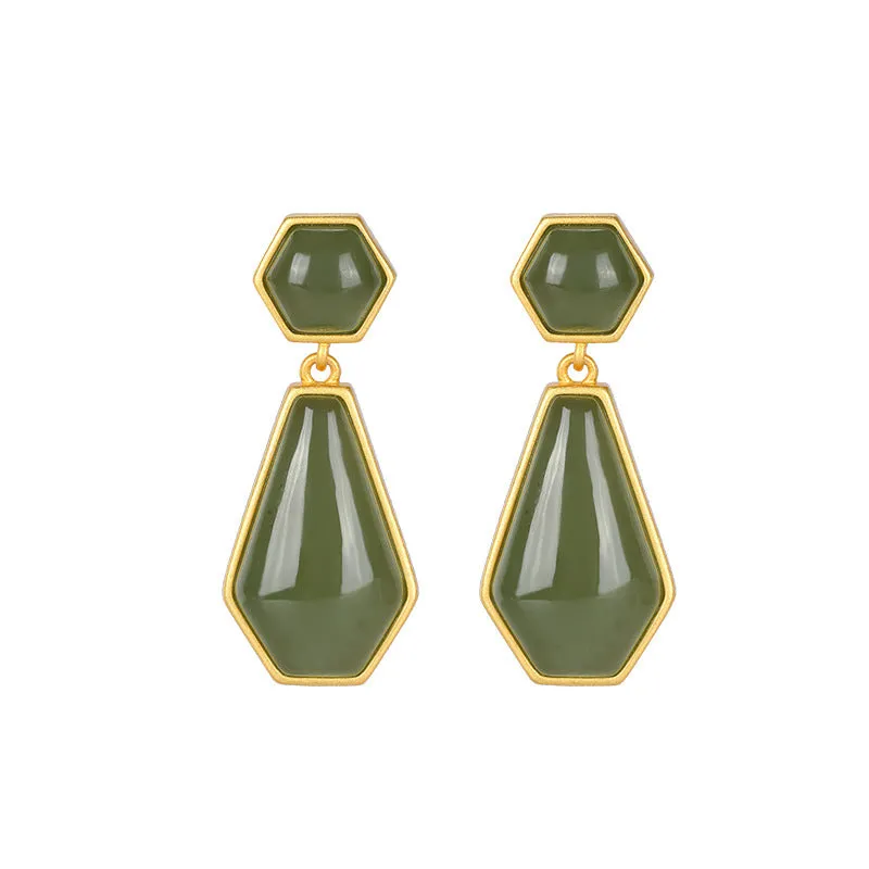 Natural Jade Earrings Nephrite Silver Earrings ZNE351