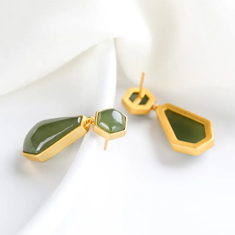 Natural Jade Earrings Nephrite Silver Earrings ZNE351
