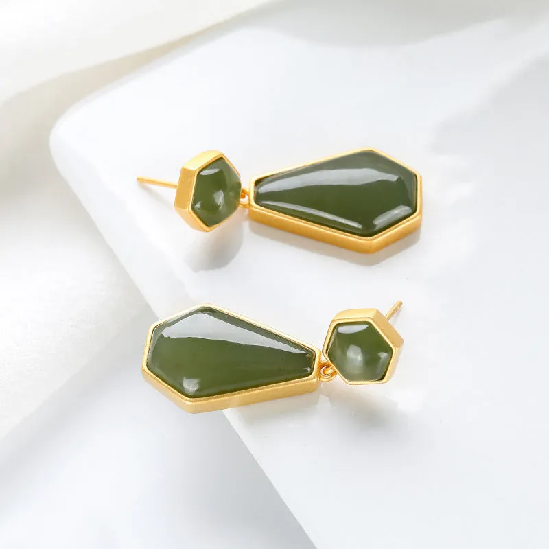 Natural Jade Earrings Nephrite Silver Earrings ZNE351