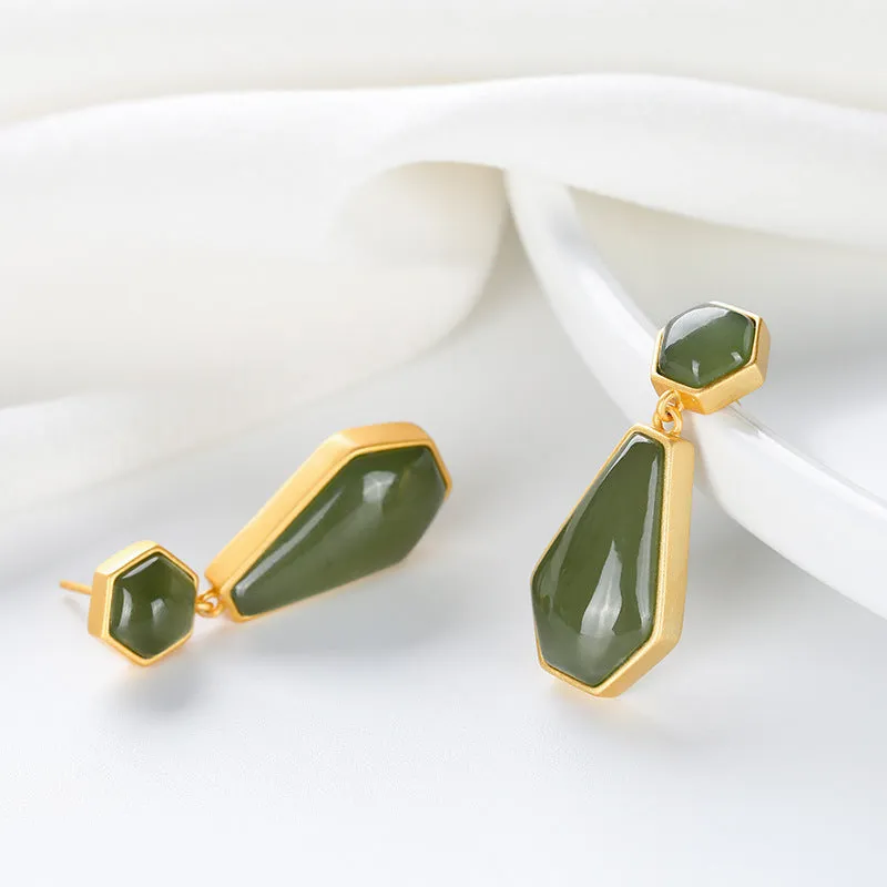 Natural Jade Earrings Nephrite Silver Earrings ZNE351
