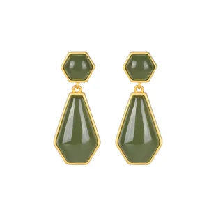 Natural Jade Earrings Nephrite Silver Earrings ZNE351