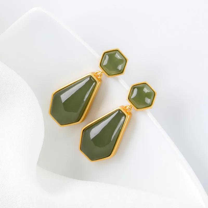 Natural Jade Earrings Nephrite Silver Earrings ZNE351